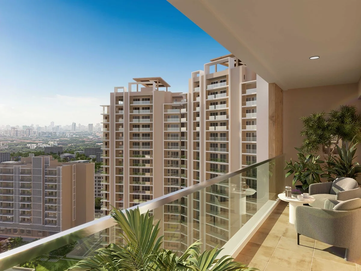 Wave Gardens 3 BHK balcony with tower view