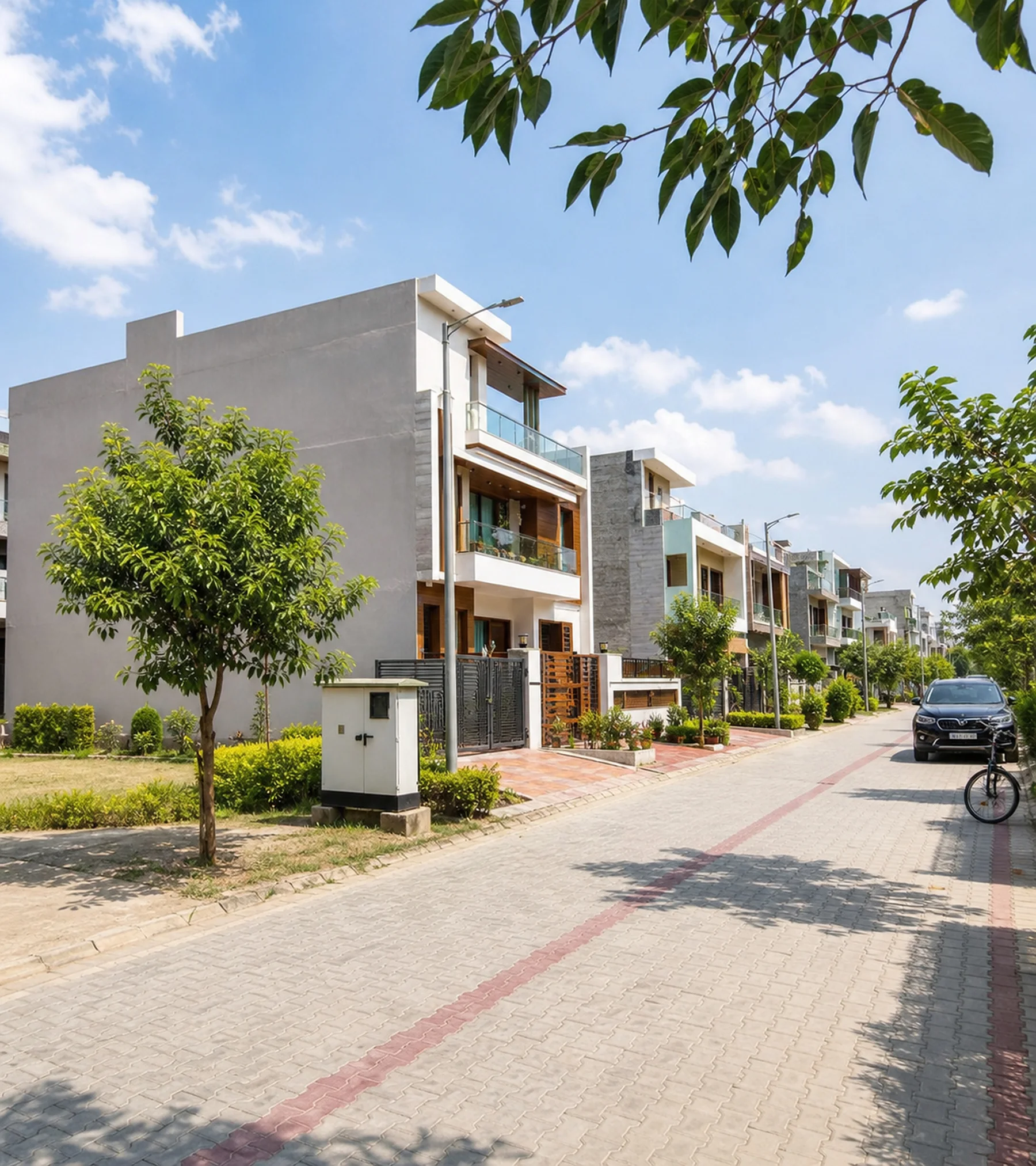 Completed residential street within the Wave Estate Mohali development